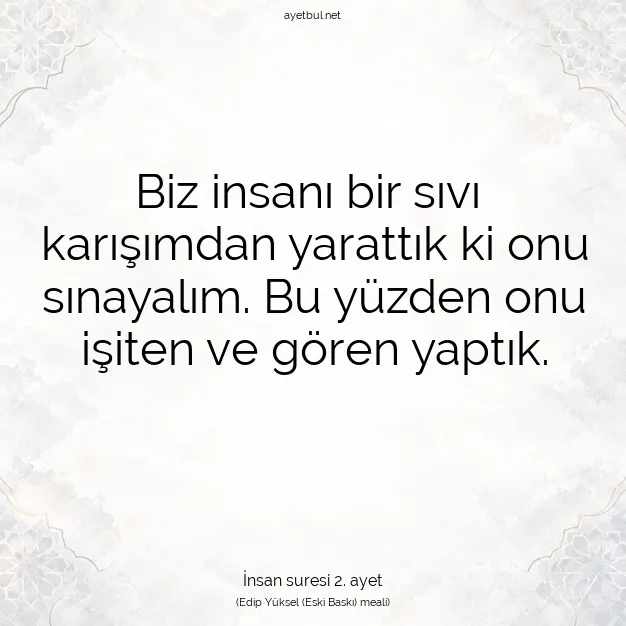 Ayetbul | Kuran Mealleri | Quran | İnsan suresi 2. ayet