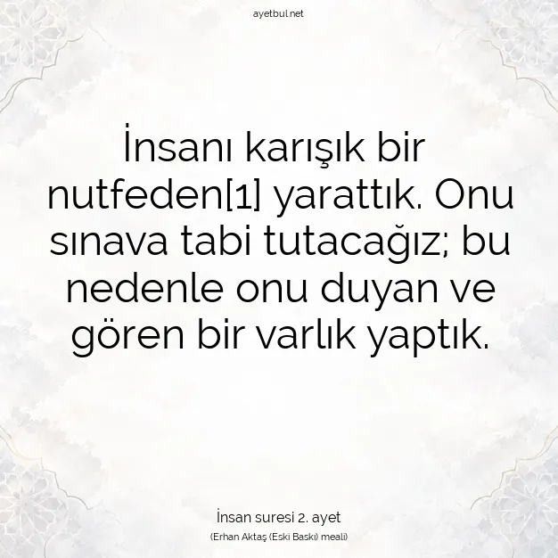Ayetbul | Kuran Mealleri | Quran | İnsan suresi 2. ayet