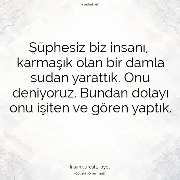 Ayetbul | Kuran Mealleri | Quran | İnsan suresi 2. ayet