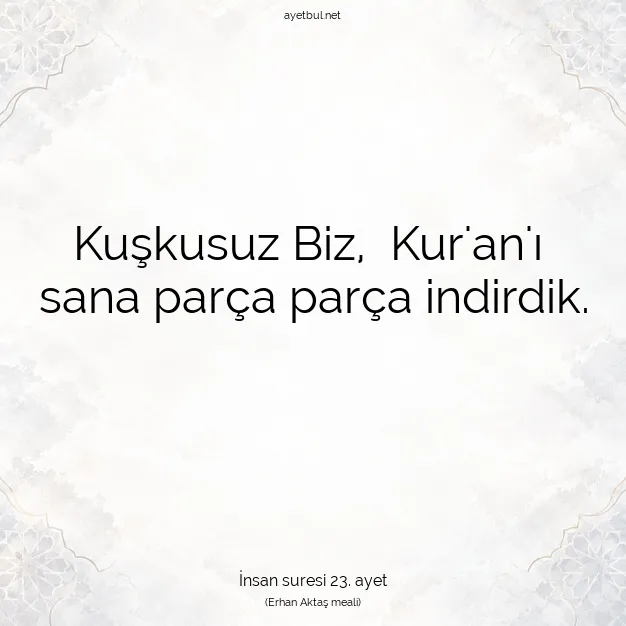 Ayetbul | Kuran Mealleri | Quran | İnsan suresi 23. ayet
