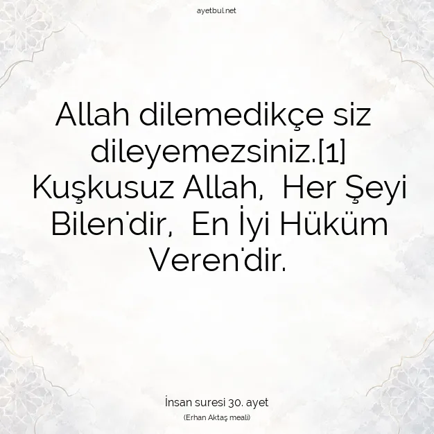 Ayetbul | Kuran Mealleri | Quran | İnsan suresi 30. ayet