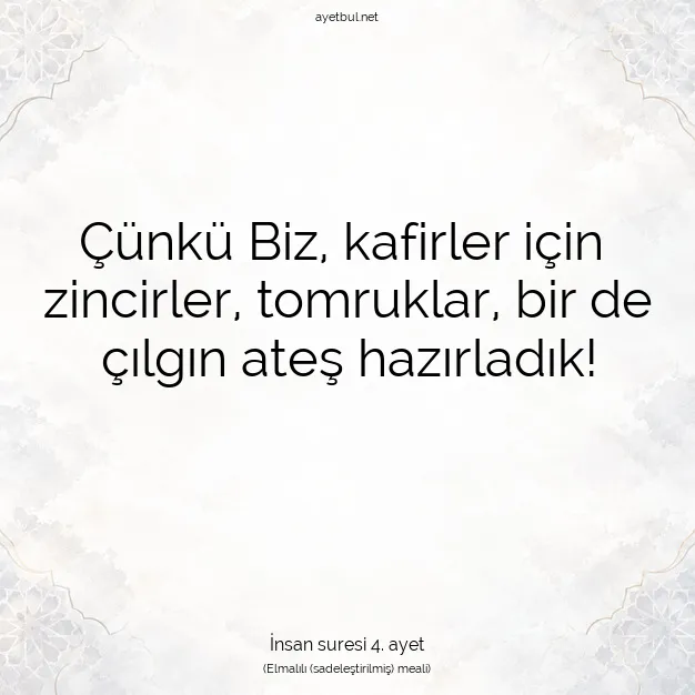Ayetbul | Kuran Mealleri | Quran | İnsan suresi 4. ayet