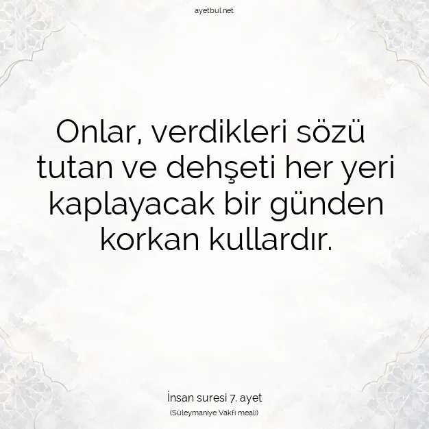 Ayetbul | Kuran Mealleri | Quran | İnsan suresi 7. ayet