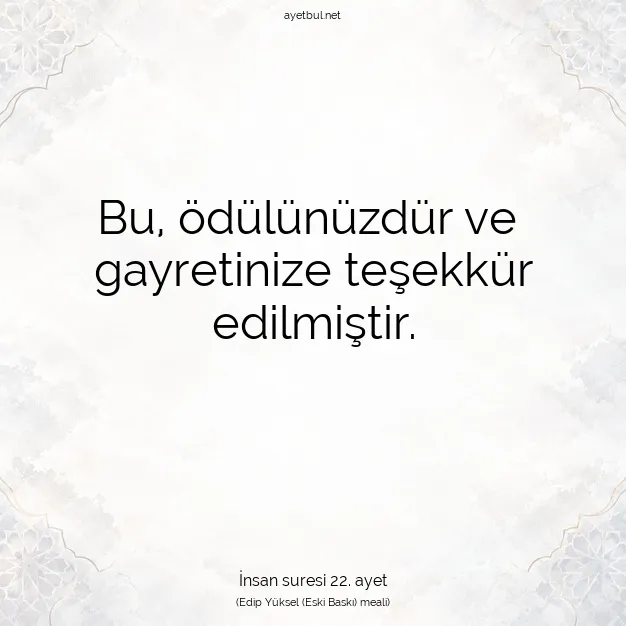 Ayetbul | Kuran Mealleri | Quran | İnsan suresi 22. ayet