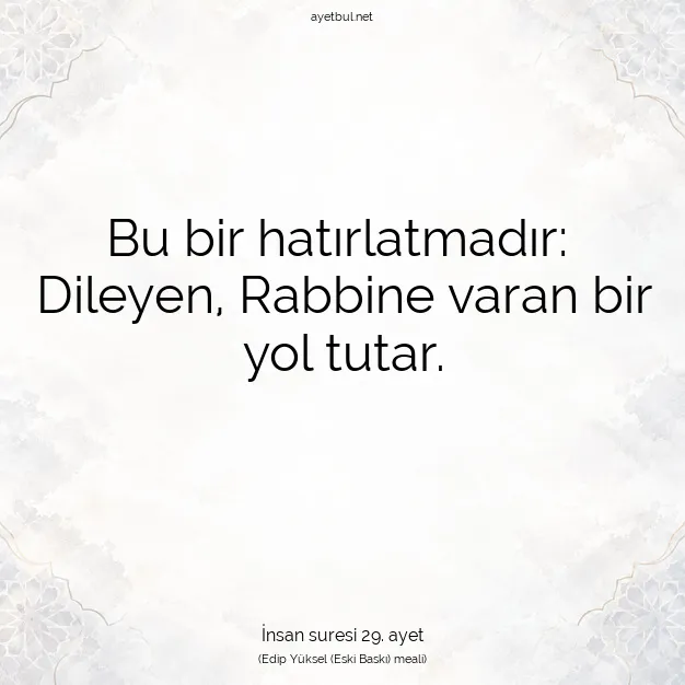 Ayetbul | Kuran Mealleri | Quran | İnsan suresi 29. ayet