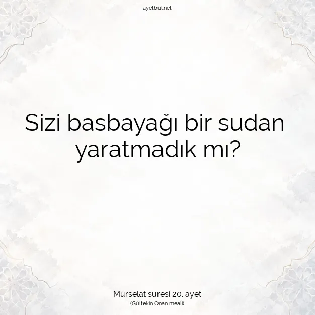 Ayetbul | Kuran Mealleri | Quran | Mürselat suresi 20. ayet