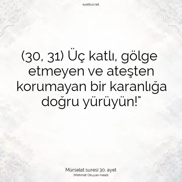 Ayetbul | Kuran Mealleri | Quran | Mürselat suresi 30. ayet