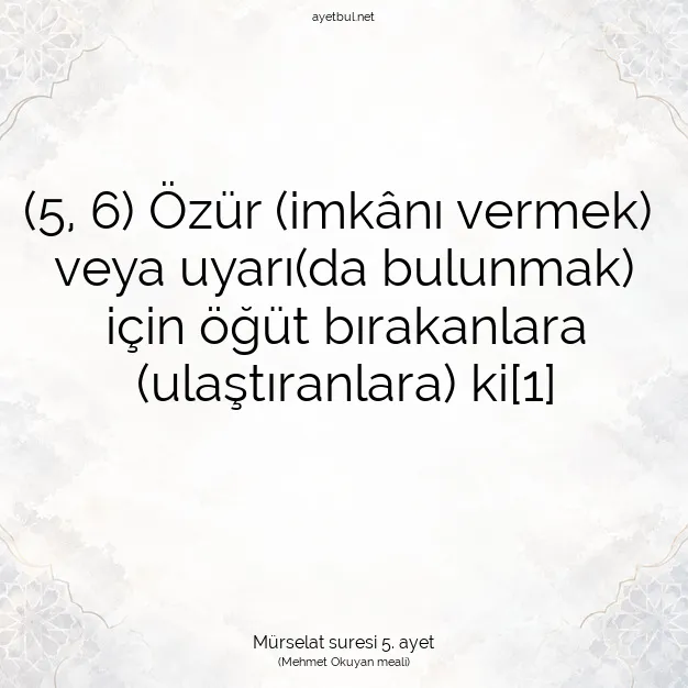 Ayetbul | Kuran Mealleri | Quran | Mürselat suresi 5. ayet