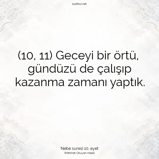 Ayetbul | Kuran Mealleri | Quran | Nebe suresi 10. ayet