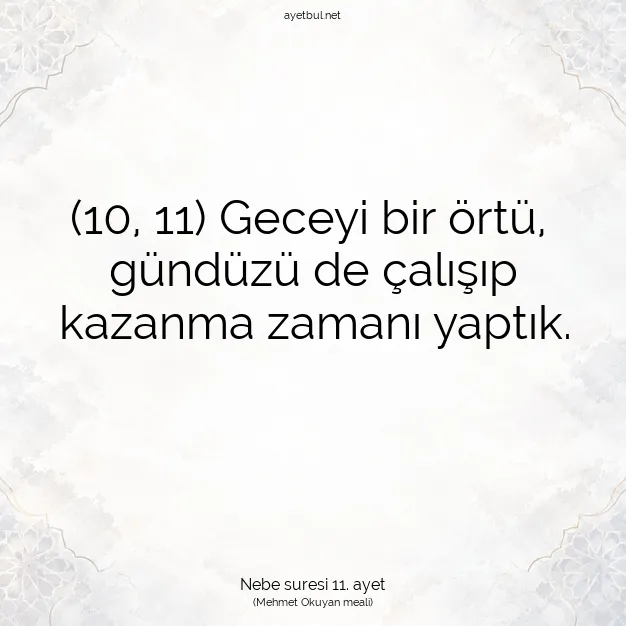 Ayetbul | Kuran Mealleri | Quran | Nebe suresi 11. ayet