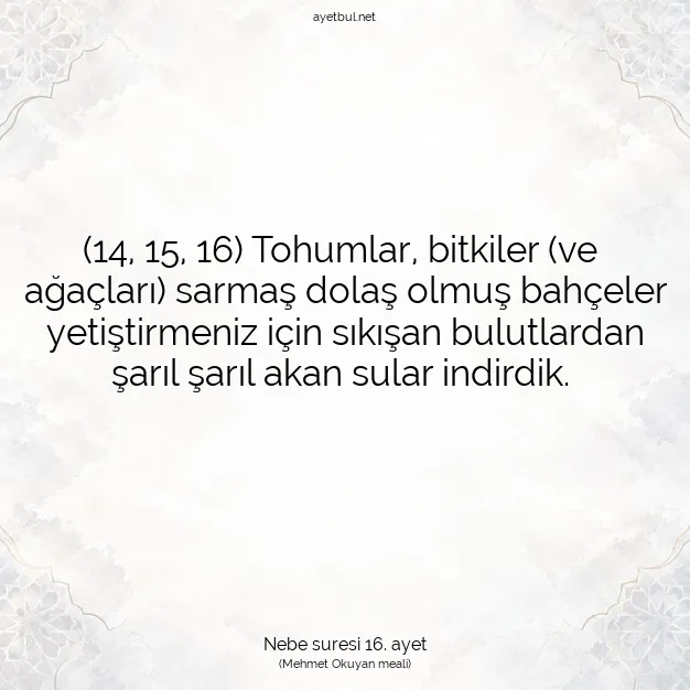 Ayetbul | Kuran Mealleri | Quran | Nebe suresi 16. ayet