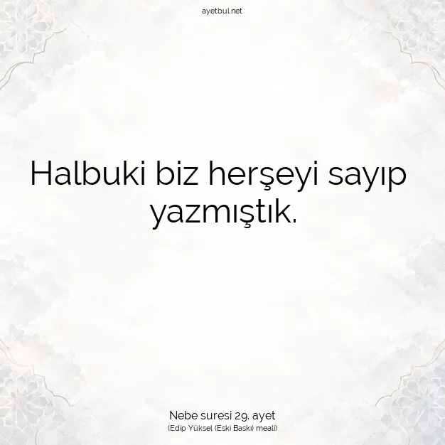 Ayetbul | Kuran Mealleri | Quran | Nebe suresi 29. ayet