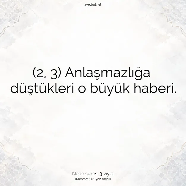 Ayetbul | Kuran Mealleri | Quran | Nebe suresi 3. ayet