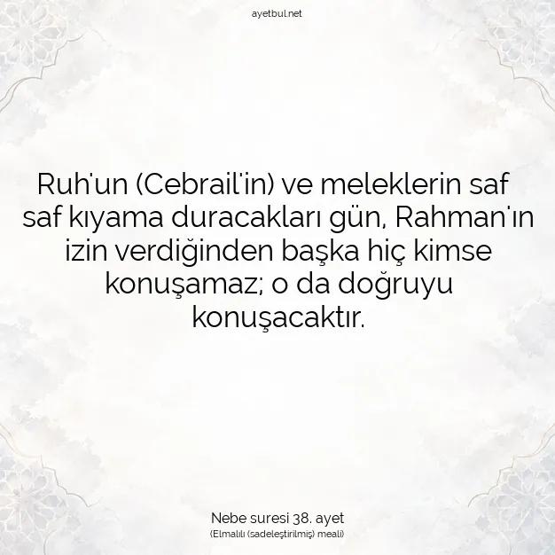 Ayetbul | Kuran Mealleri | Quran | Nebe suresi 38. ayet