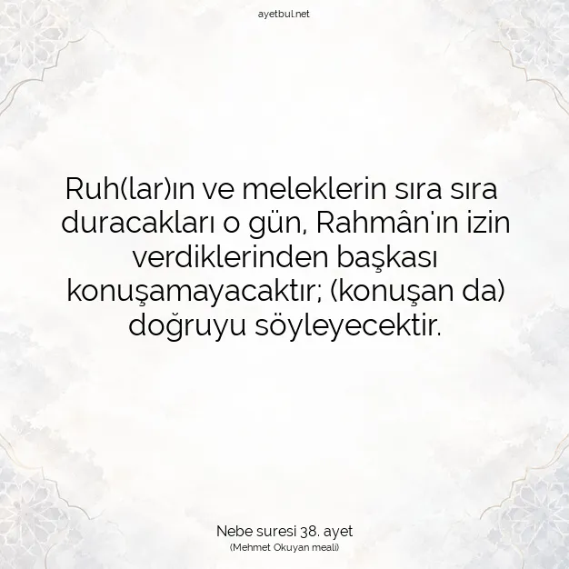 Ayetbul | Kuran Mealleri | Quran | Nebe suresi 38. ayet