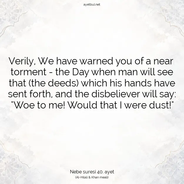 Ayetbul | Kuran Mealleri | Quran | Nebe suresi 40. ayet