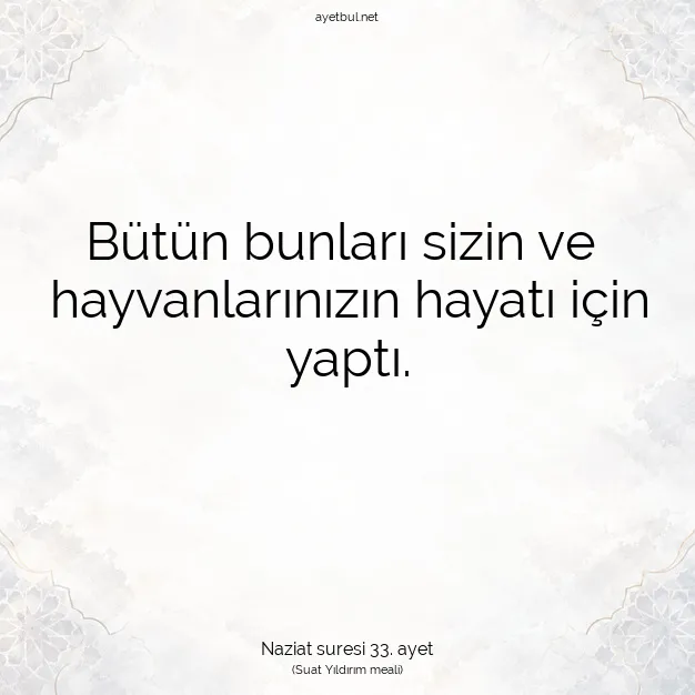 Ayetbul | Kuran Mealleri | Quran | Naziat suresi 33. ayet