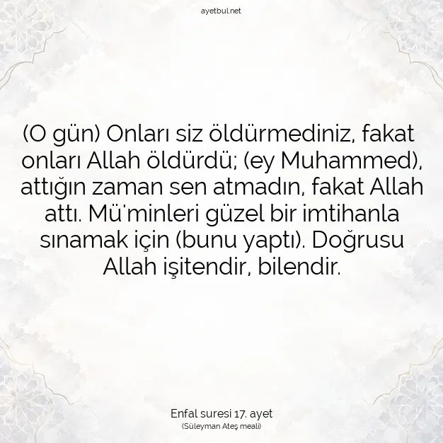 Ayetbul | Kuran Mealleri | Quran | Enfal suresi 17. ayet