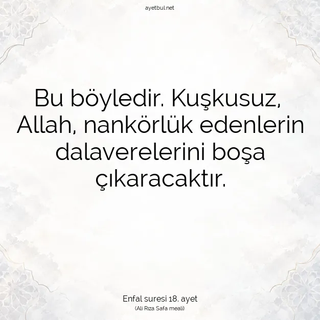 Ayetbul | Kuran Mealleri | Quran | Enfal suresi 18. ayet