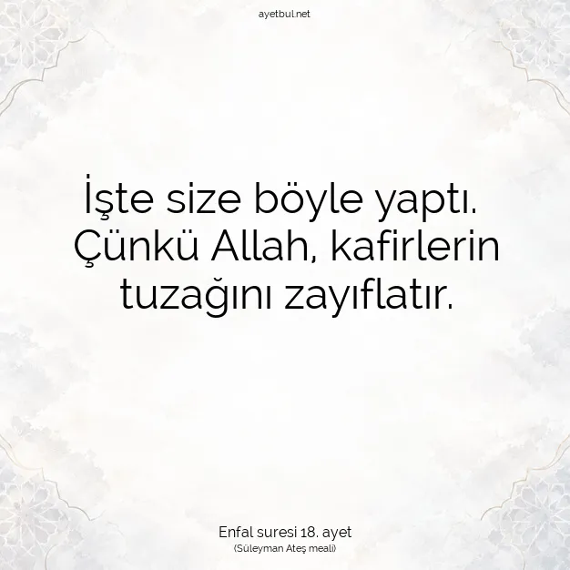 Ayetbul | Kuran Mealleri | Quran | Enfal suresi 18. ayet