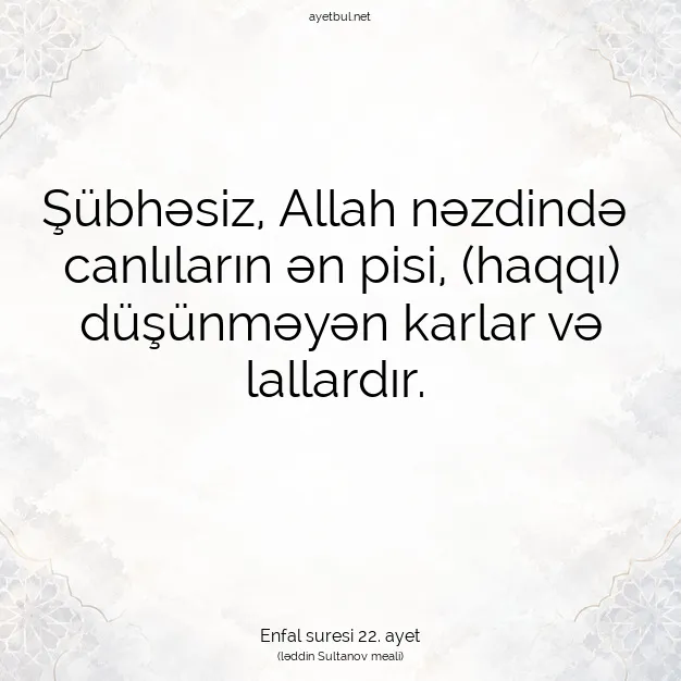 Ayetbul | Kuran Mealleri | Quran | Enfal suresi 22. ayet