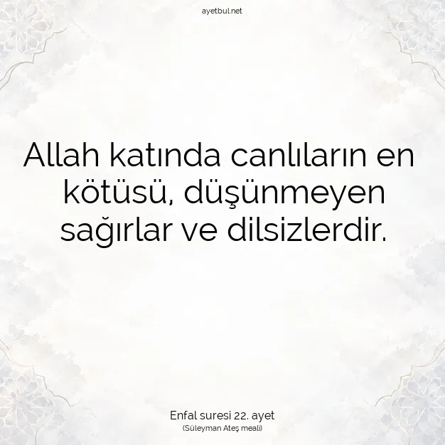 Ayetbul | Kuran Mealleri | Quran | Enfal suresi 22. ayet