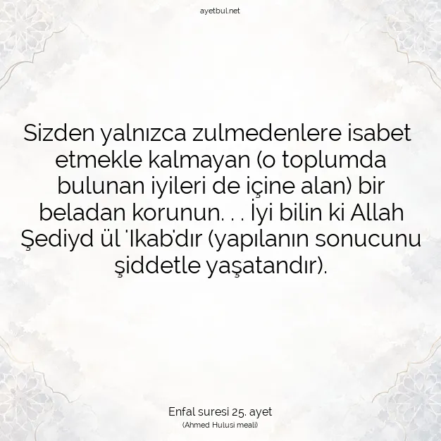 Ayetbul | Kuran Mealleri | Quran | Enfal suresi 25. ayet