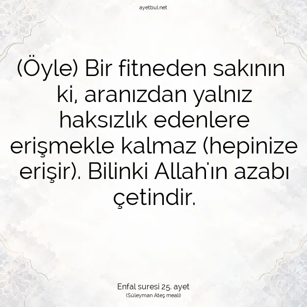Ayetbul | Kuran Mealleri | Quran | Enfal suresi 25. ayet