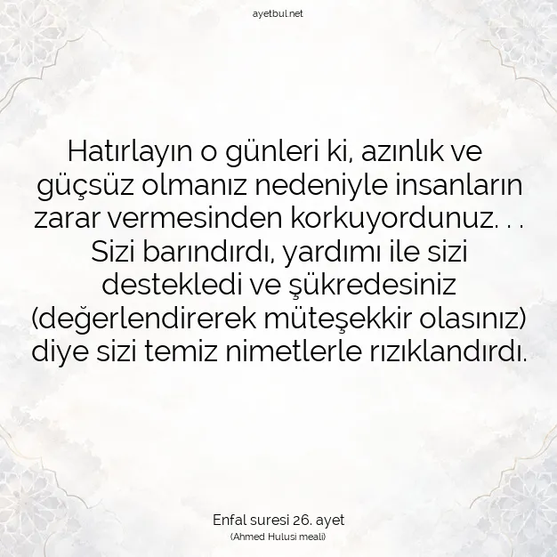 Ayetbul | Kuran Mealleri | Quran | Enfal suresi 26. ayet