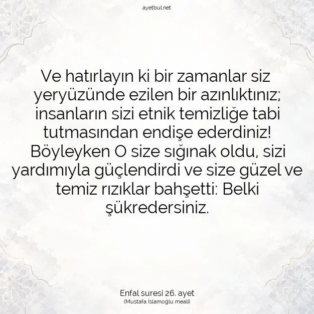 Ayetbul | Kuran Mealleri | Quran | Enfal suresi 26. ayet