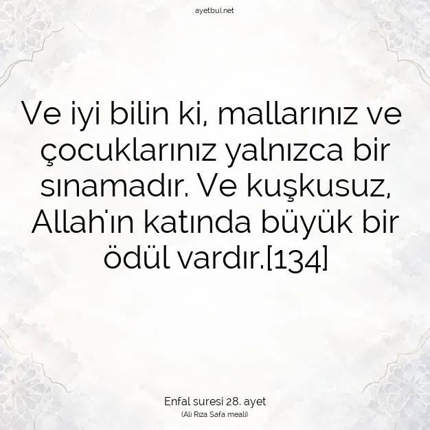 Ayetbul | Kuran Mealleri | Quran | Enfal suresi 28. ayet