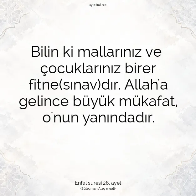 Ayetbul | Kuran Mealleri | Quran | Enfal suresi 28. ayet