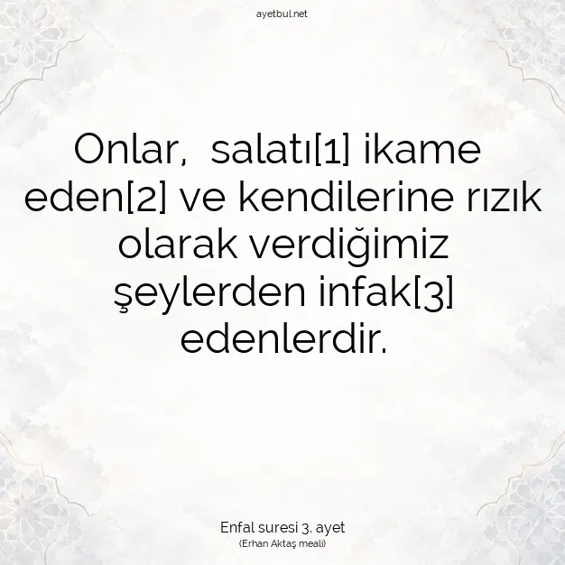 Ayetbul | Kuran Mealleri | Quran | Enfal suresi 3. ayet