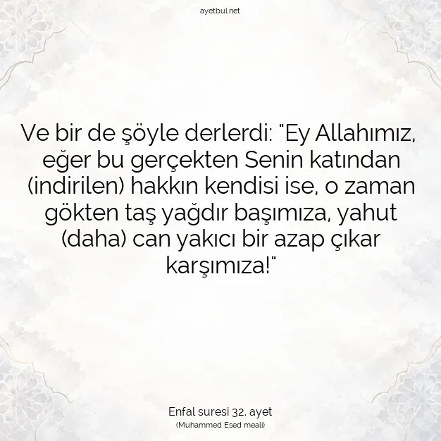 Ayetbul | Kuran Mealleri | Quran | Enfal suresi 32. ayet