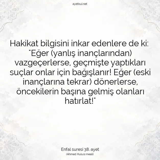 Ayetbul | Kuran Mealleri | Quran | Enfal suresi 38. ayet