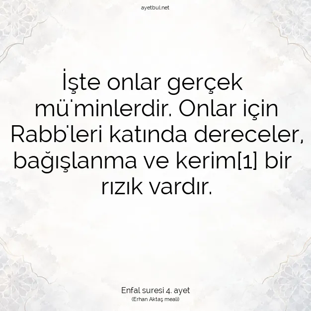 Ayetbul | Kuran Mealleri | Quran | Enfal suresi 4. ayet