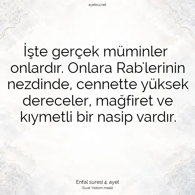 Ayetbul | Kuran Mealleri | Quran | Enfal suresi 4. ayet