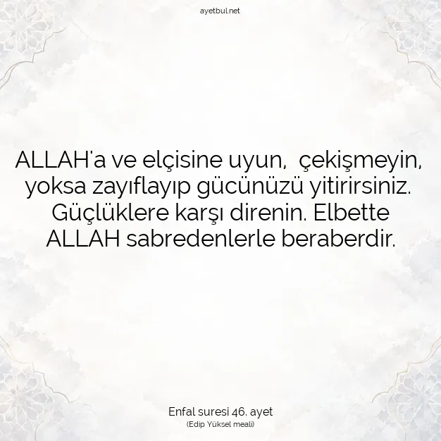 Ayetbul | Kuran Mealleri | Quran | Enfal suresi 46. ayet