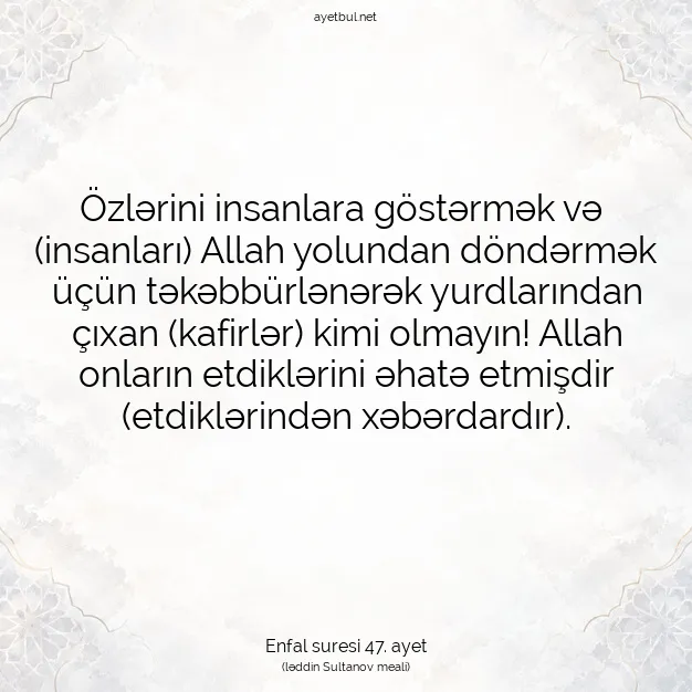 Ayetbul | Kuran Mealleri | Quran | Enfal suresi 47. ayet