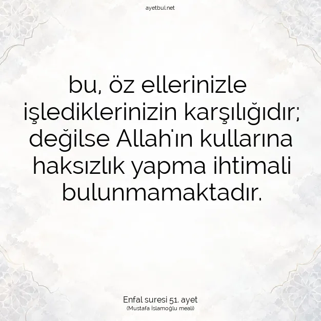 Ayetbul | Kuran Mealleri | Quran | Enfal suresi 51. ayet