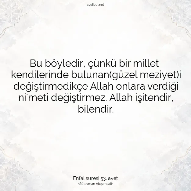 Ayetbul | Kuran Mealleri | Quran | Enfal suresi 53. ayet