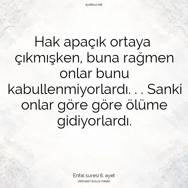 Ayetbul | Kuran Mealleri | Quran | Enfal suresi 6. ayet
