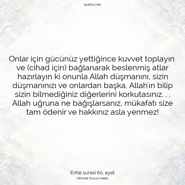Ayetbul | Kuran Mealleri | Quran | Enfal suresi 60. ayet