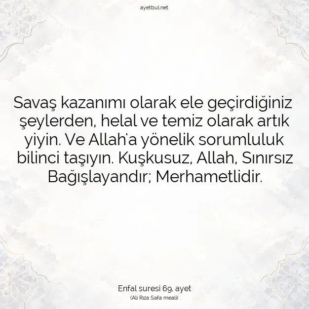 Ayetbul | Kuran Mealleri | Quran | Enfal suresi 69. ayet