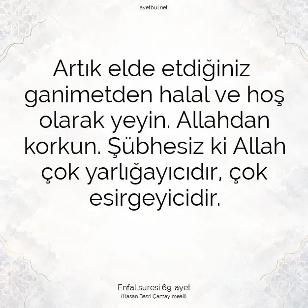 Ayetbul | Kuran Mealleri | Quran | Enfal suresi 69. ayet