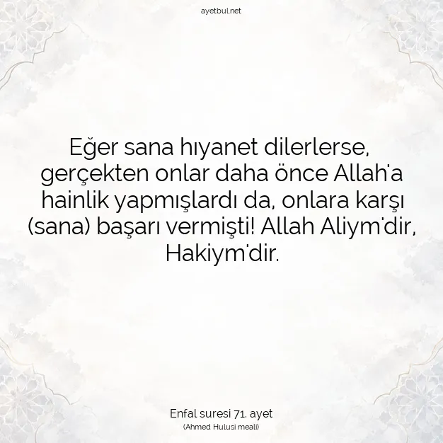 Ayetbul | Kuran Mealleri | Quran | Enfal suresi 71. ayet