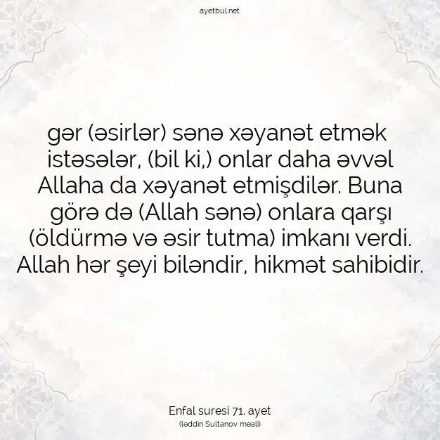 Ayetbul | Kuran Mealleri | Quran | Enfal suresi 71. ayet
