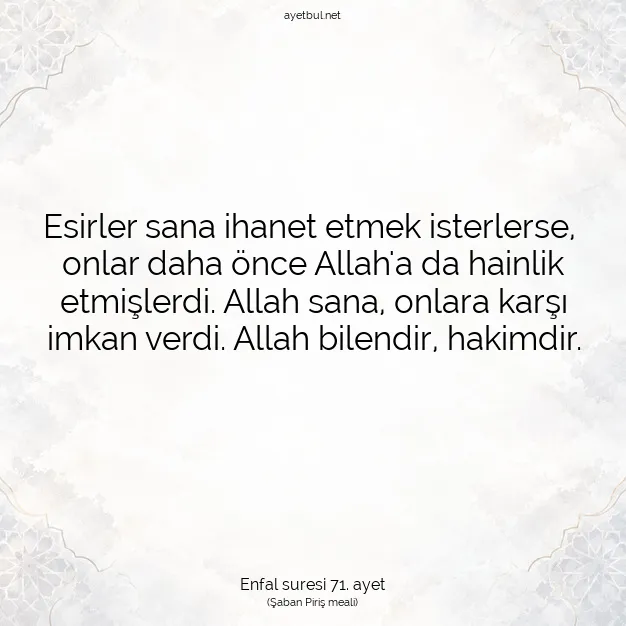 Ayetbul | Kuran Mealleri | Quran | Enfal suresi 71. ayet