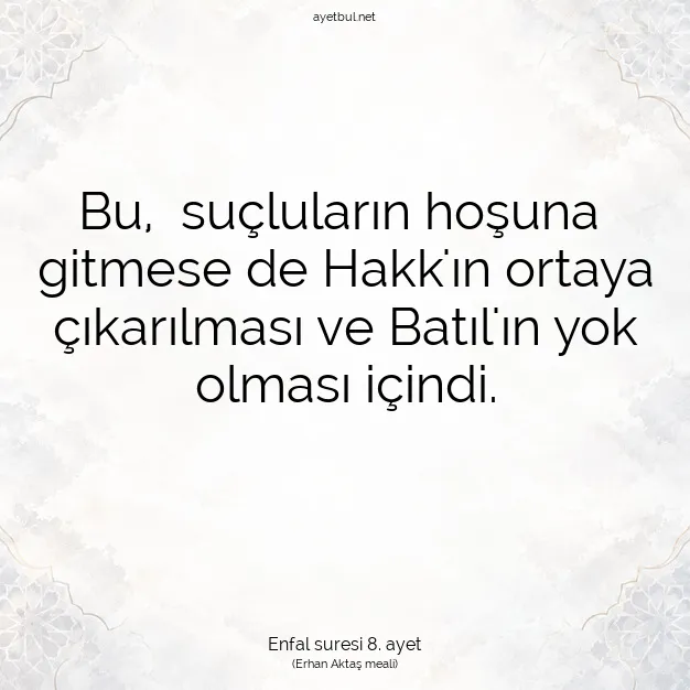 Ayetbul | Kuran Mealleri | Quran | Enfal suresi 8. ayet