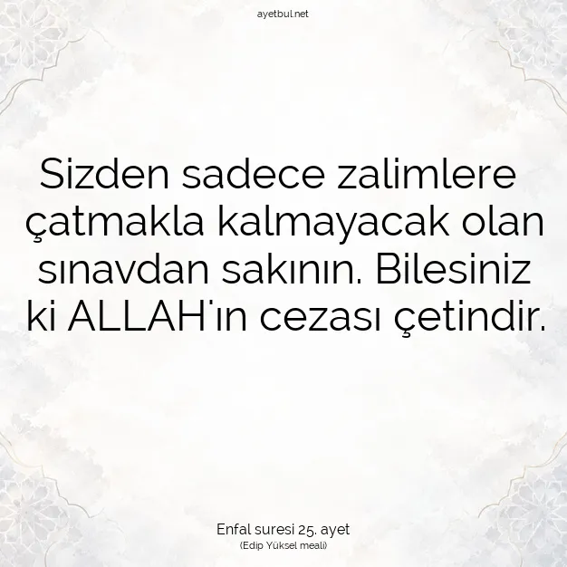 Ayetbul | Kuran Mealleri | Quran | Enfal suresi 25. ayet